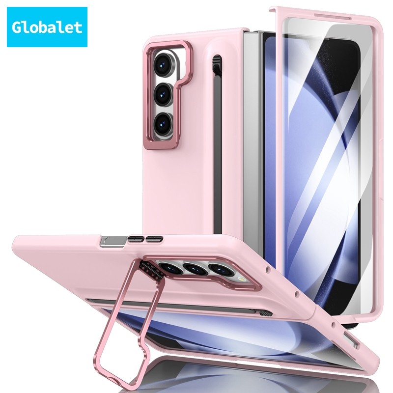 Lens Protector Matte Casing for Samsung Galaxy Z Fold7 Fold6 Z Fold5 Fold4 with Pen Plating Glass Classic Z Fold 7 6 5 4 With Bracket Phone Case - Image 2