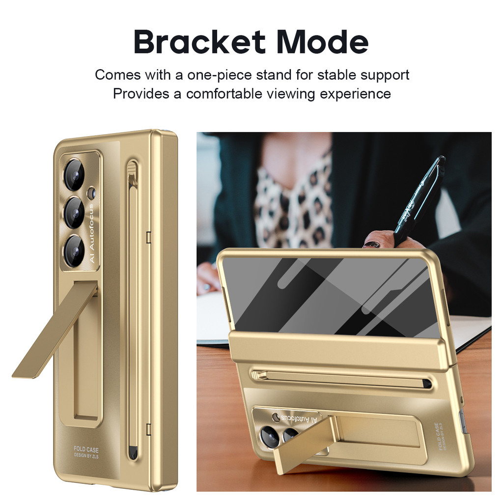 Luxury Anti-fingerprint for Samsung Galaxy Z Fold 7 Case Business Blue Z Fold7 With Bracket Phone Casing - Image 3