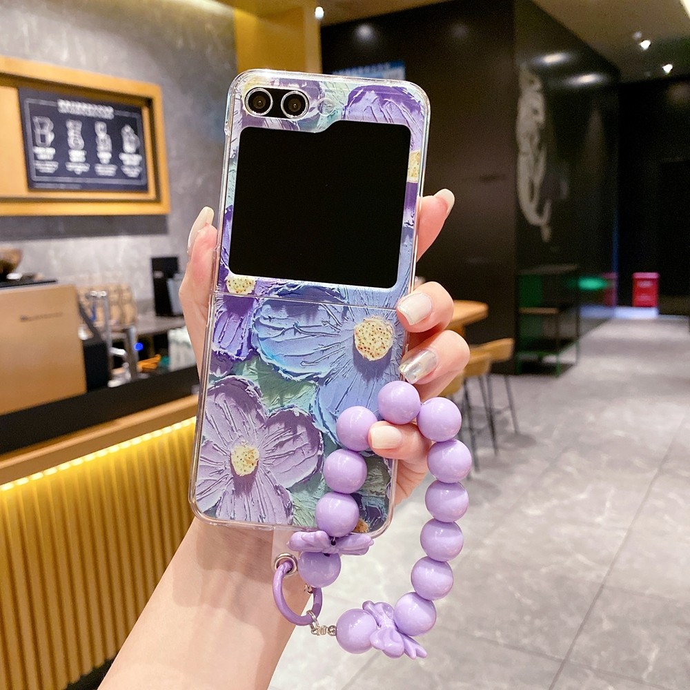 Luxury Oil Painting Flower Z Flip 6 4 5 Bracelet Phone Case for Samsung for Galaxy Z Flip 5 6 4 Flip5 Z Flip6 Flip4 Fashion Cover