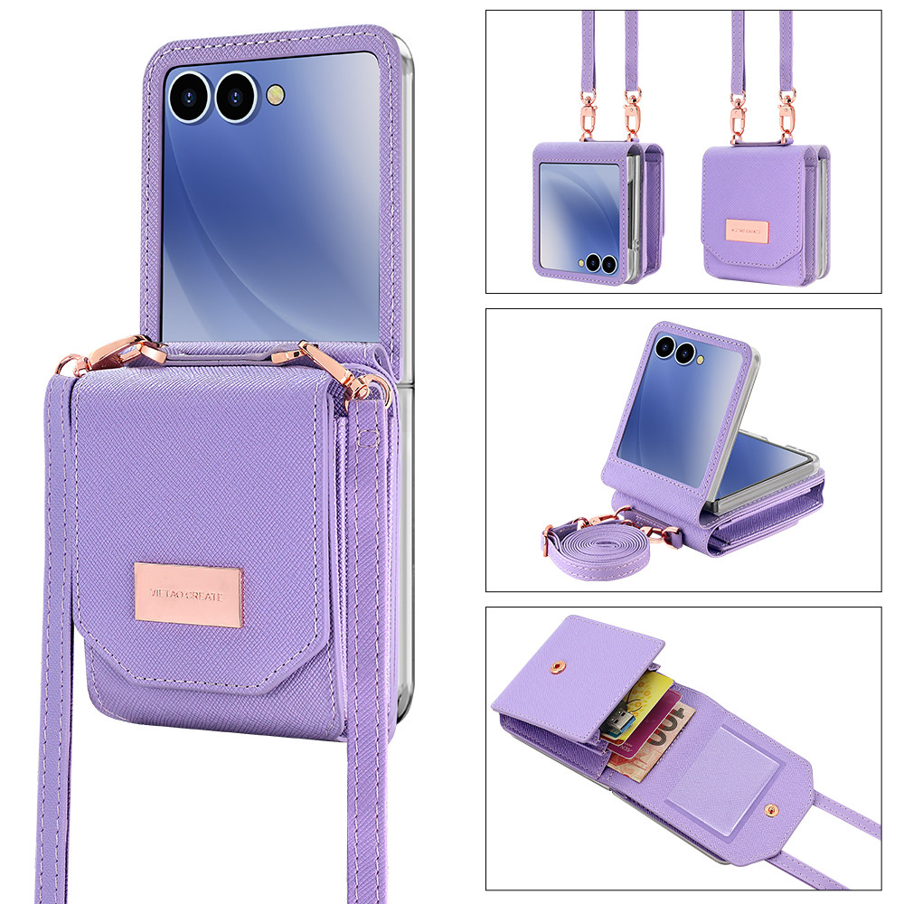 Fashion Card Holder Wallet Flip 7 Phone Case With Crossbody Lanyard Compatible With Samsung Galaxy Z Flip7 Cover - Image 2