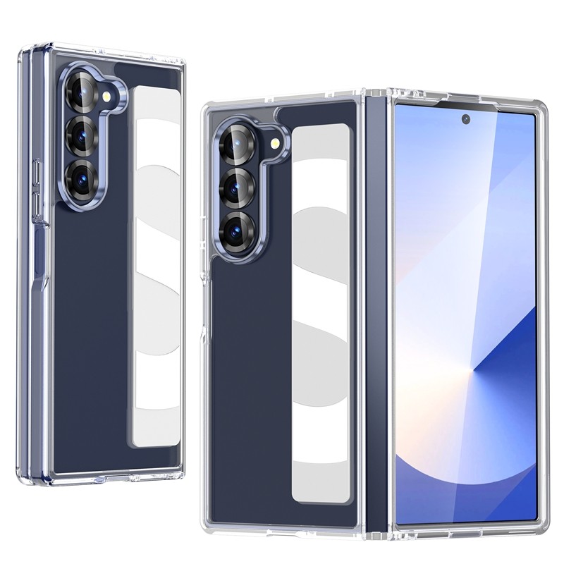 Shockproof Clear Casing for Samsung Galaxy Z Fold 6 Business Glossy Wireless Charging Acrylic Transparent Z Fold6 Wristband Phone Case