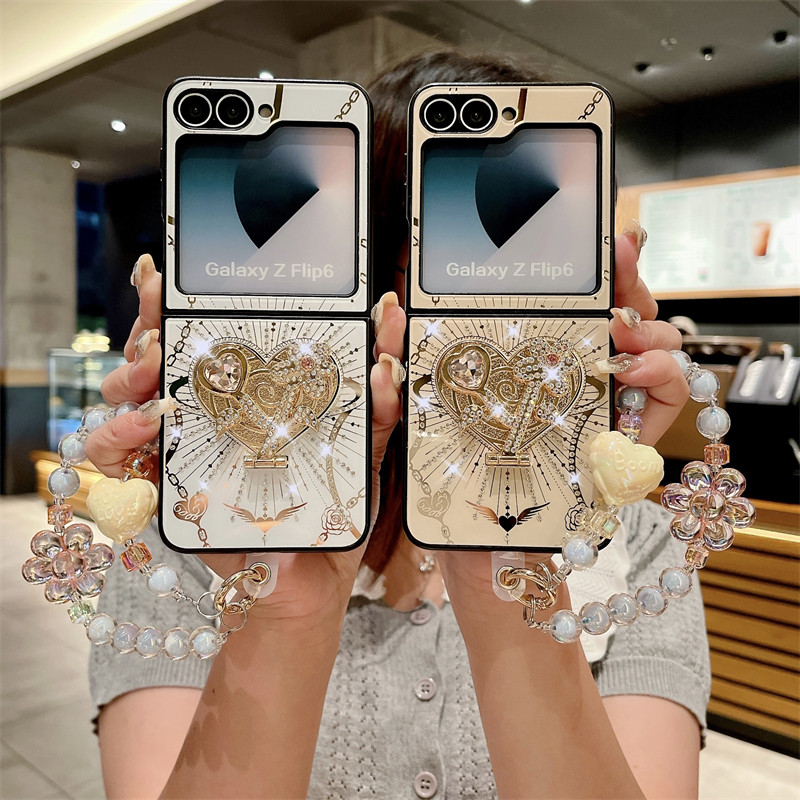 Cute Aesthetic Casing for Samsung Galaxy Z Flip 7FE 6 5 4 3 Fashion Design Luxury Flower 3D Hard PC Heart Zflip3 Flip4 Flip5 Flip6 With Lanyard Phone Case - Image 3
