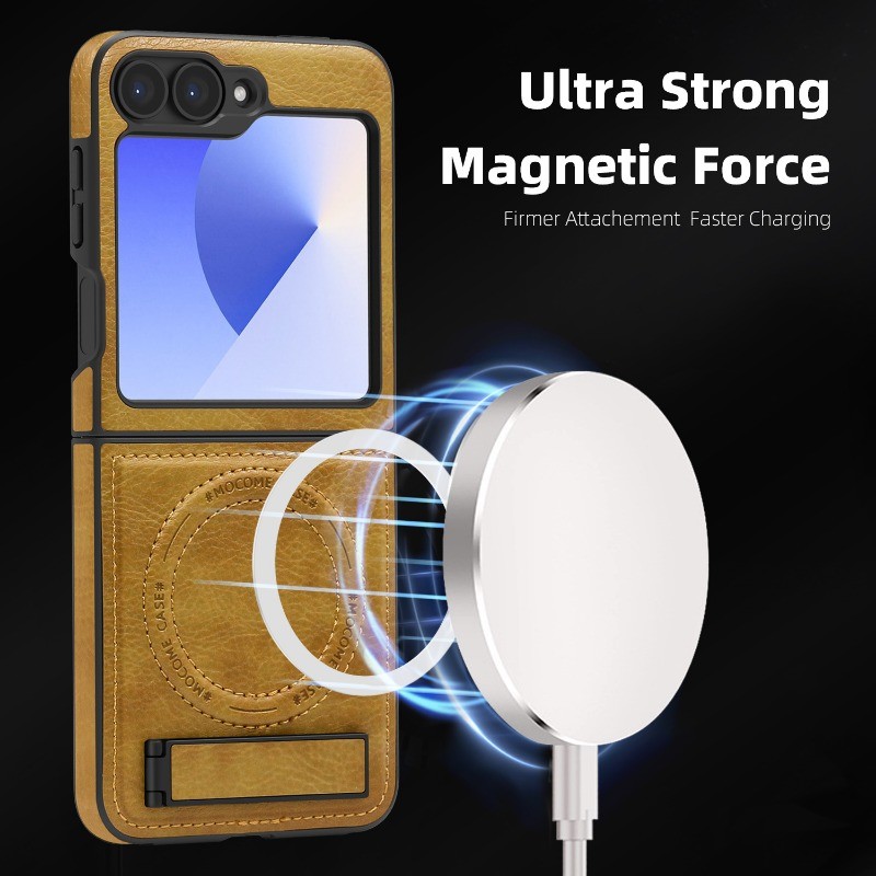 Purple Lens Protector Casing for Samsung Galaxy Z Flip 7FE 7 6 5 4 Fashion Design Anti-DROP Wireless Charging Leather Zflip7 Flip4 Flip5 Flip6 with Bracket Phone Case - Image 3