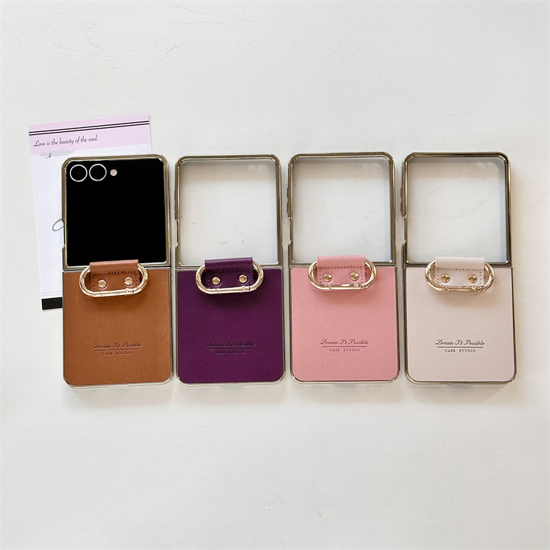 Shockproof for Samsung Galaxy Z Flip 7 6 5 4 7FE Case Elegant Leather Zflip7 7FE Flip6 Flip5 Flip4 With Ring Holder Phone Casing - Image 2