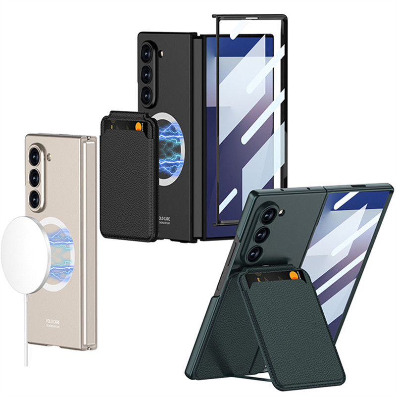 Magnetic Simple for Samsung Galaxy Z Fold6 Z Fold5 Fold4 Fold7 Case Business Classic Z Fold 6 5 4 7 with Card Slot Phone Casing