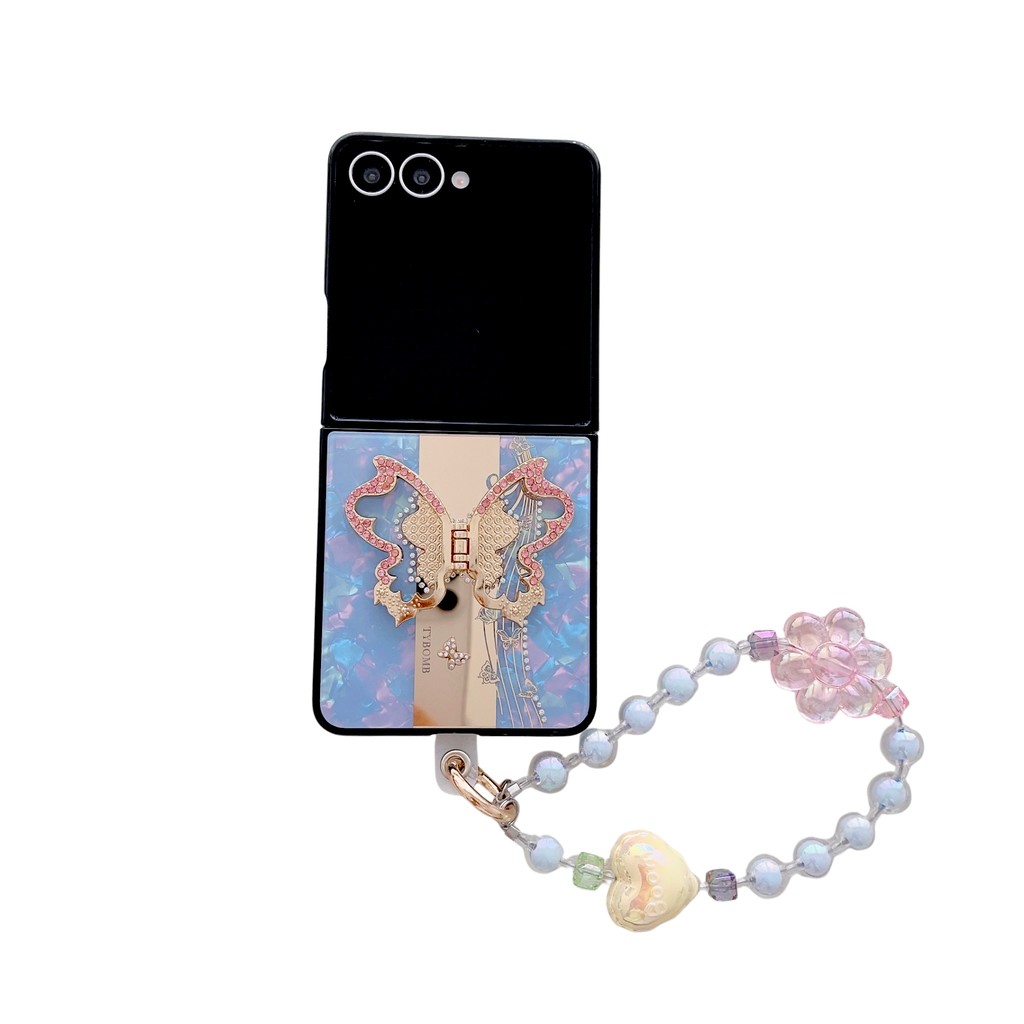 Luxury Glitter Unique Butterfly Stand Phone Case For Samsung for Galaxy Z Flip 7 6 5 4 Optional Lanyard Slim Fall Prevention Cover