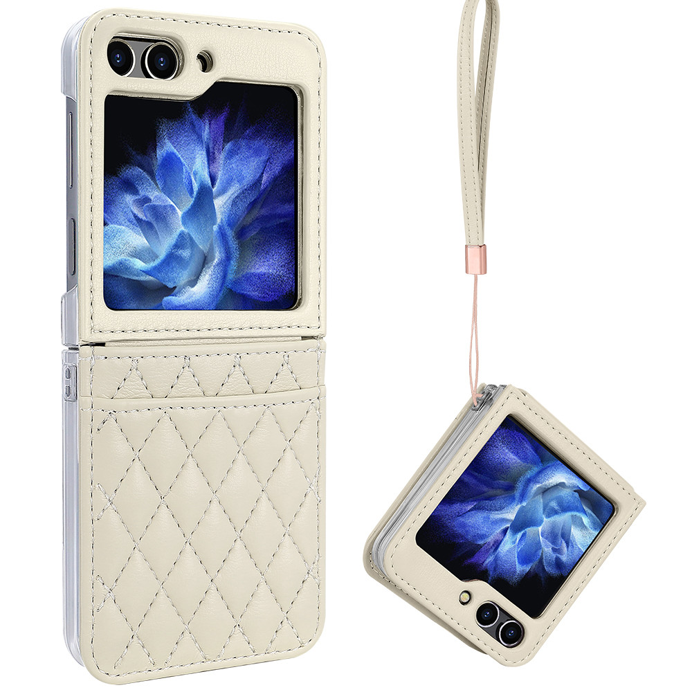 Argyle Pattern Wristband Stap Mobile Phone Case Compatitable With for Samsung for Galaxy Z Flip 7 Flip 6 5 4, Leather Card Slot Z Flip 7