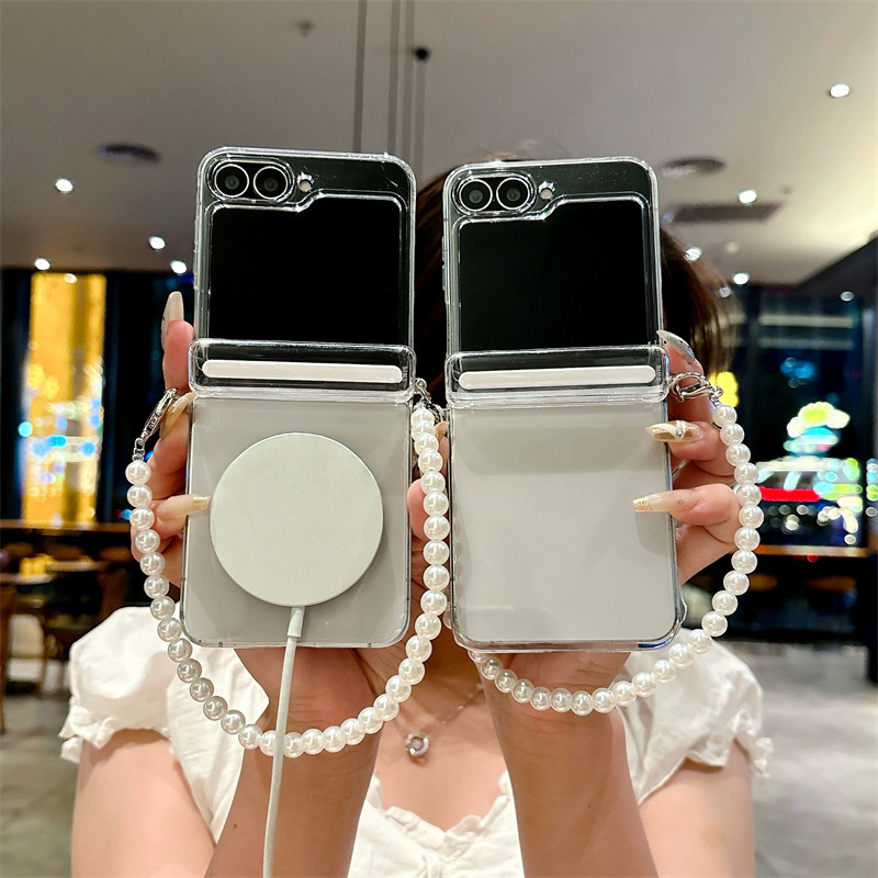 Simple for Samsung Galaxy Z Flip 7 6 5 7FE Case Elegant Hard PC Zflip7 7FE Flip6 Flip5 With Chain Phone Casing