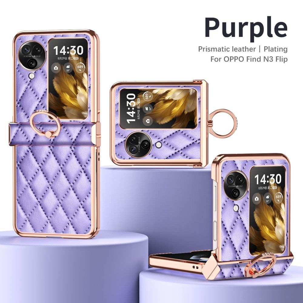 Luxury Electroplated Casing for OPPO Find N3 Flip N2 Flip Elegant Leather Rose Gold N3Flip N2Flip With Ring Holder Phone Case - Image 3