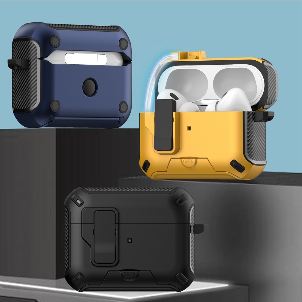 Hard Armor Anti-shock Case with Bracket for AirPods Pro3 Black Skin Earphone Casing AirPod 3/4 ANC /Pro Pro2 Case AirPods 3 Cover