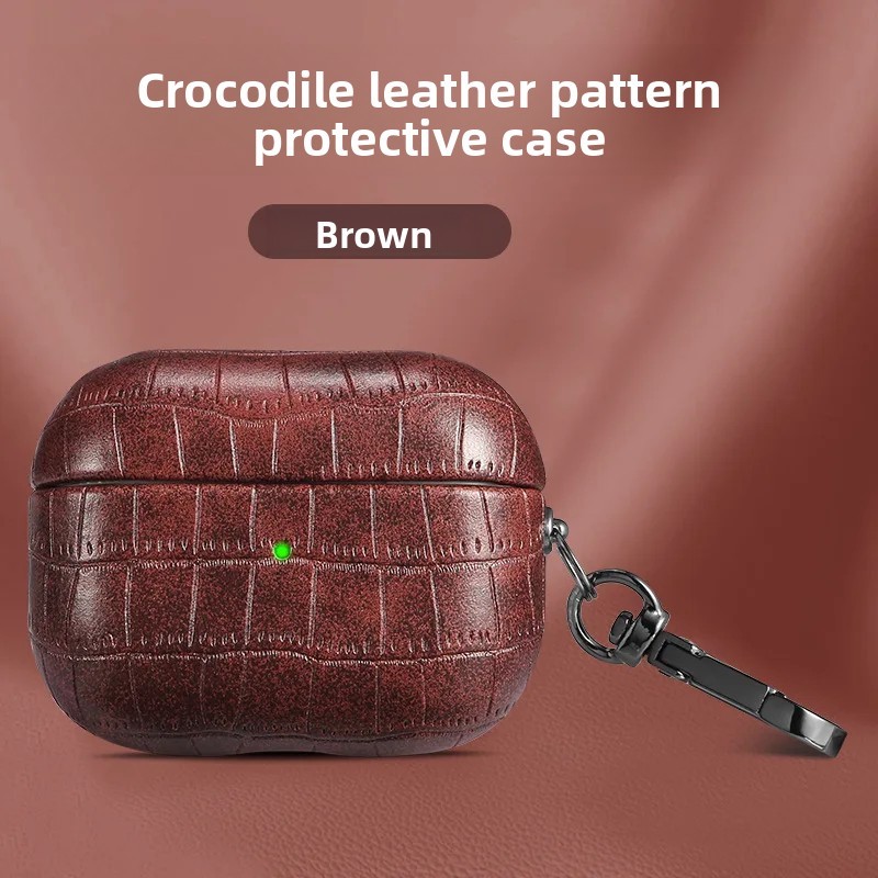 Premium Crocodile Leather Business Earphone Case for Apple for AirPods 4 3 2/1 Pro 2 with Keychain Shockproof Protect Headset Cover - Image 3