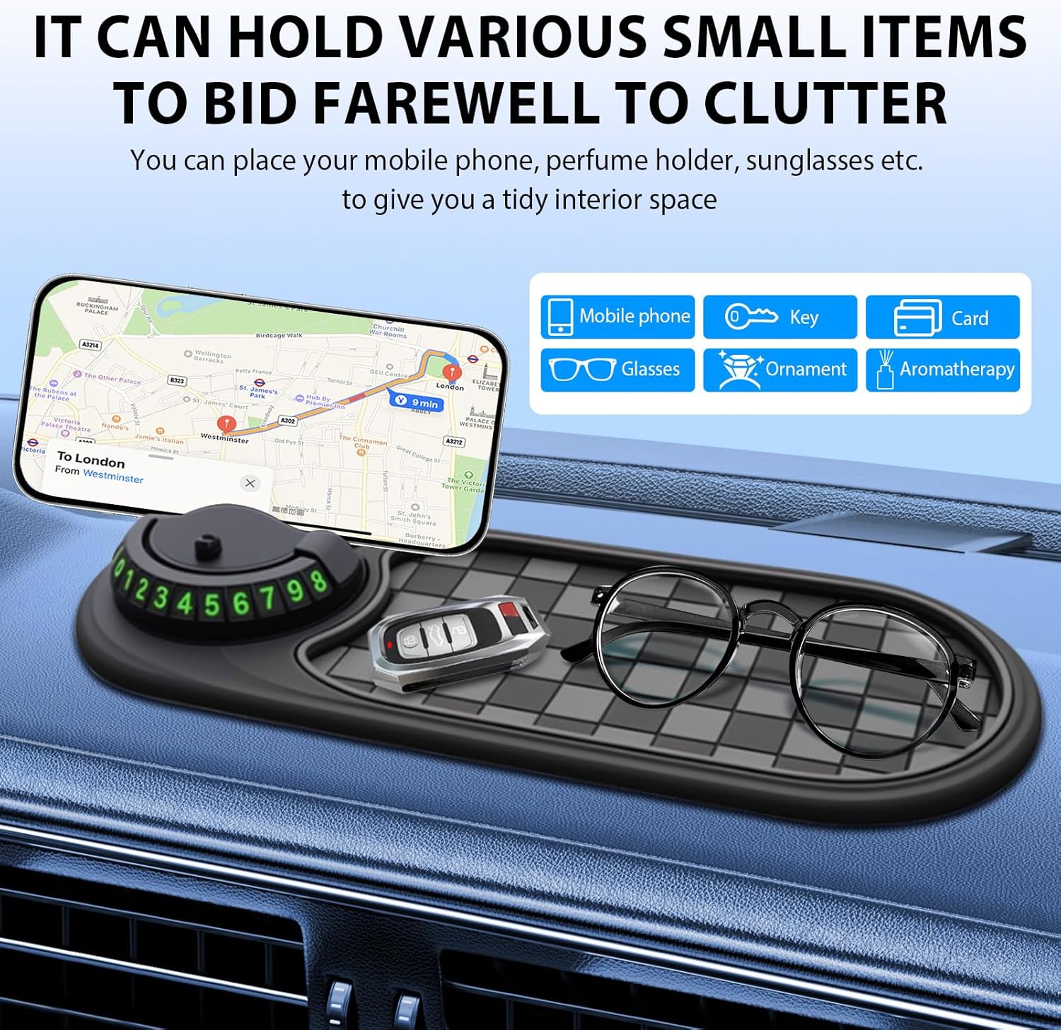Universal 2-in-1 Car Phone Sunglasses Holder 60-Degree Rotation Anti-Slip PVC Mat Interior Accessories - Image 7