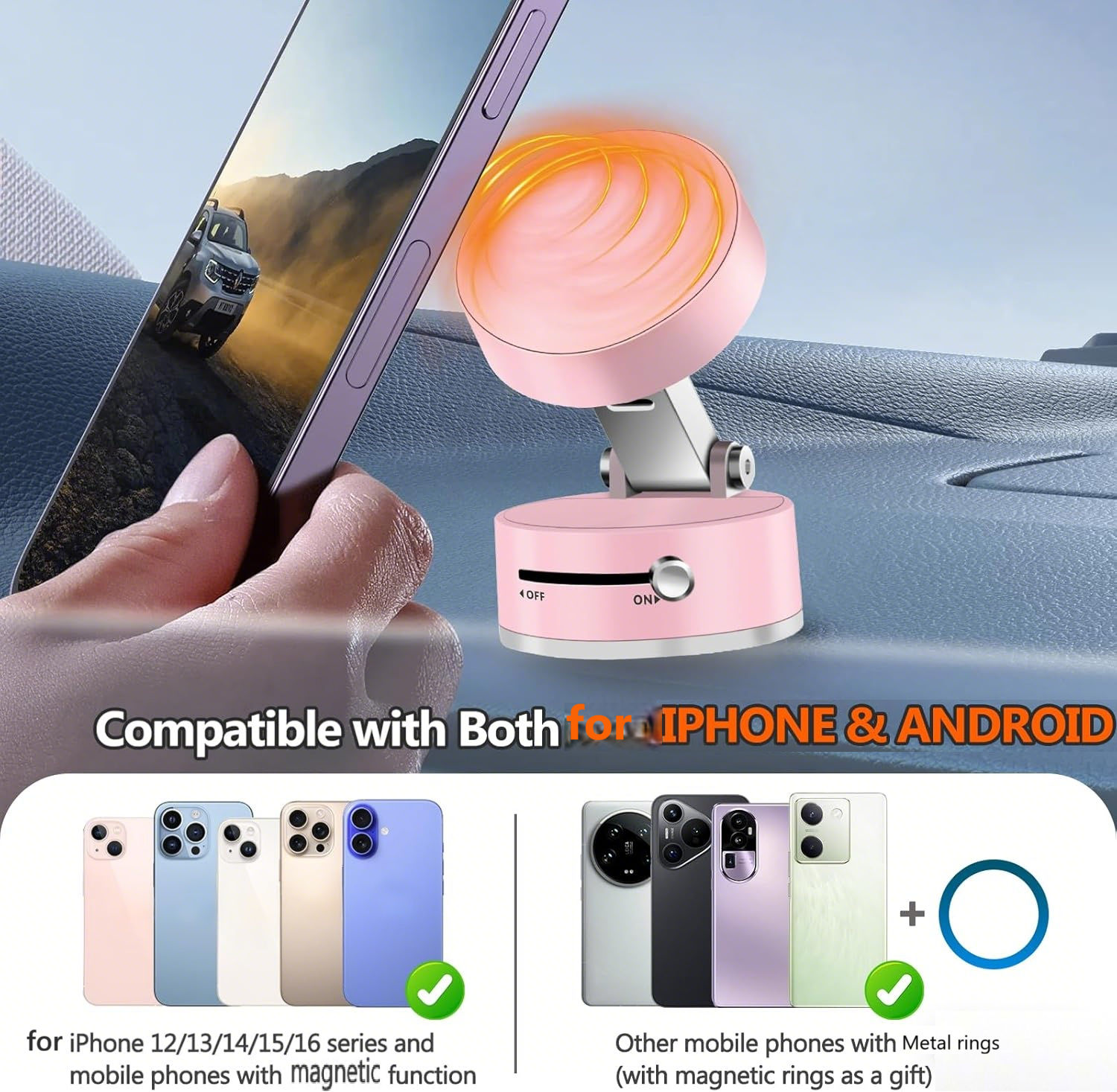 360° Rotating Double-Sided Foldable Vacuum Magnetic Car Phone Holder Dashboard Stand - Image 5