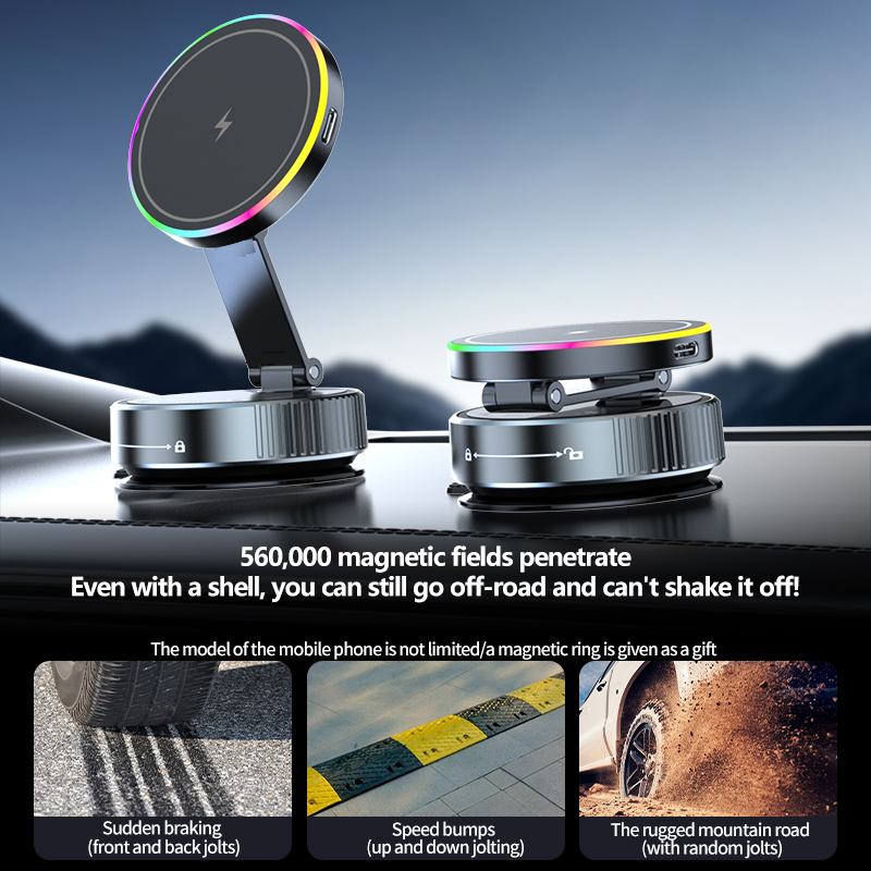 Car Dashboard Phone Holder 15W Magnetic Wireless Charging Portable Foldable Rotatable Universal