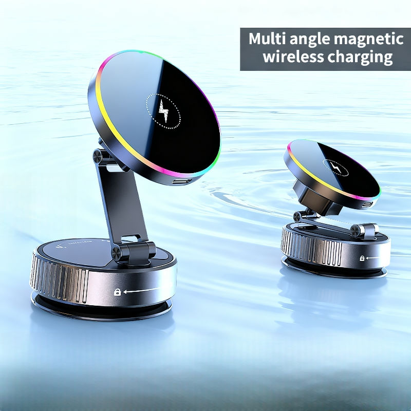 360 Degree Rotation Magnetic Wireless Super Fast Charger Car Phone Holder with Vacuum Adsorption for Dashboard - Image 2