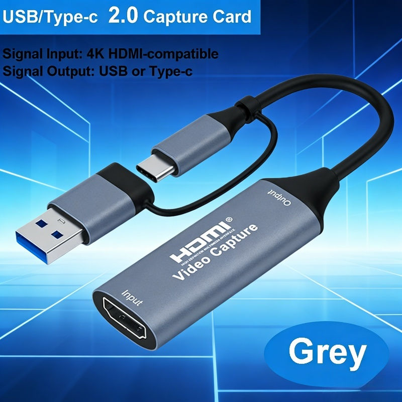 HDMI to USB 2.0 Type C 2-IN-1 4K HD Video Capture Grabber for Game Recording Live Streaming PS4 Xbox