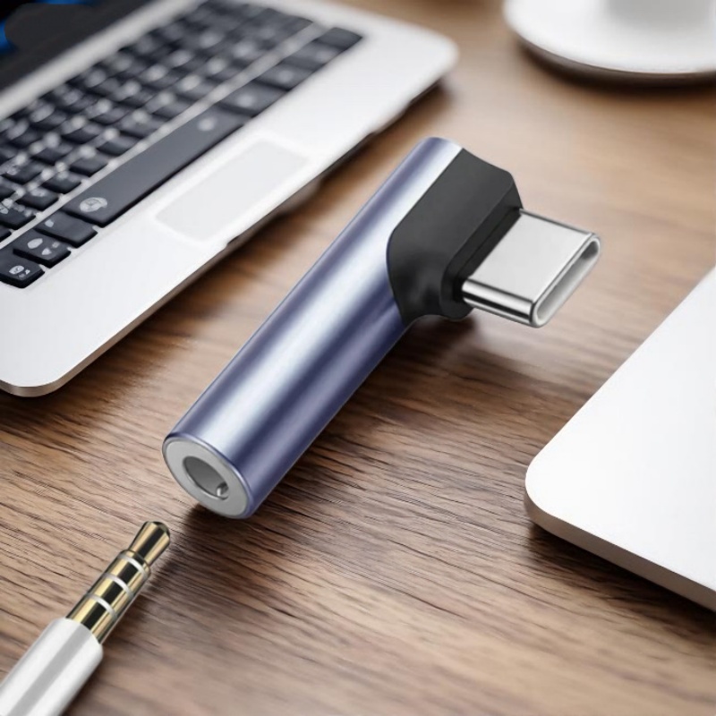 90 Degree USB-C to 3.5mm Audio Adapter DAC HiFi Stereo Mic Jack for iPhone 16