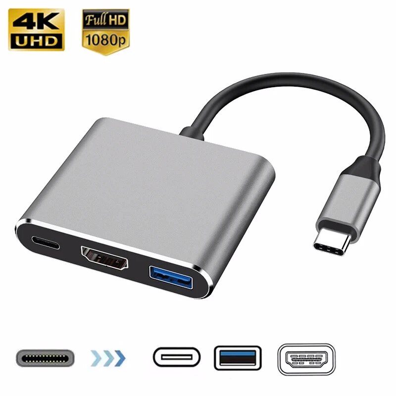 3-in-1 USB-C HUB 4K HDMI VGA Converter with PD Charging Adapter New Edition for Laptop Pro - Image 2