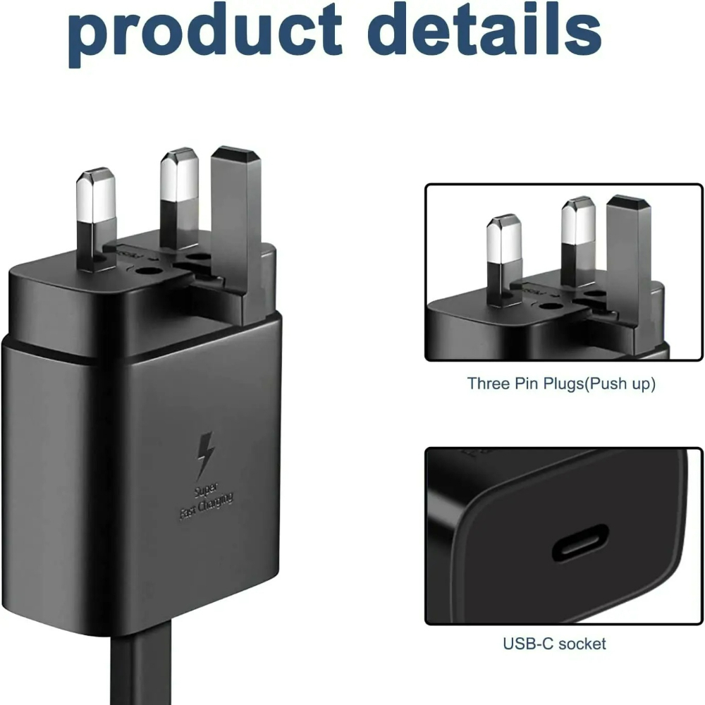 45W UK Plug Super Fast Charger Adapter For Galaxy S25 S24 S20 S21 S22 S23 Ultra FE Z Flip Fold 7 6 5 4 3 2 A17 A56 Charging Type C Data Cable - Image 2