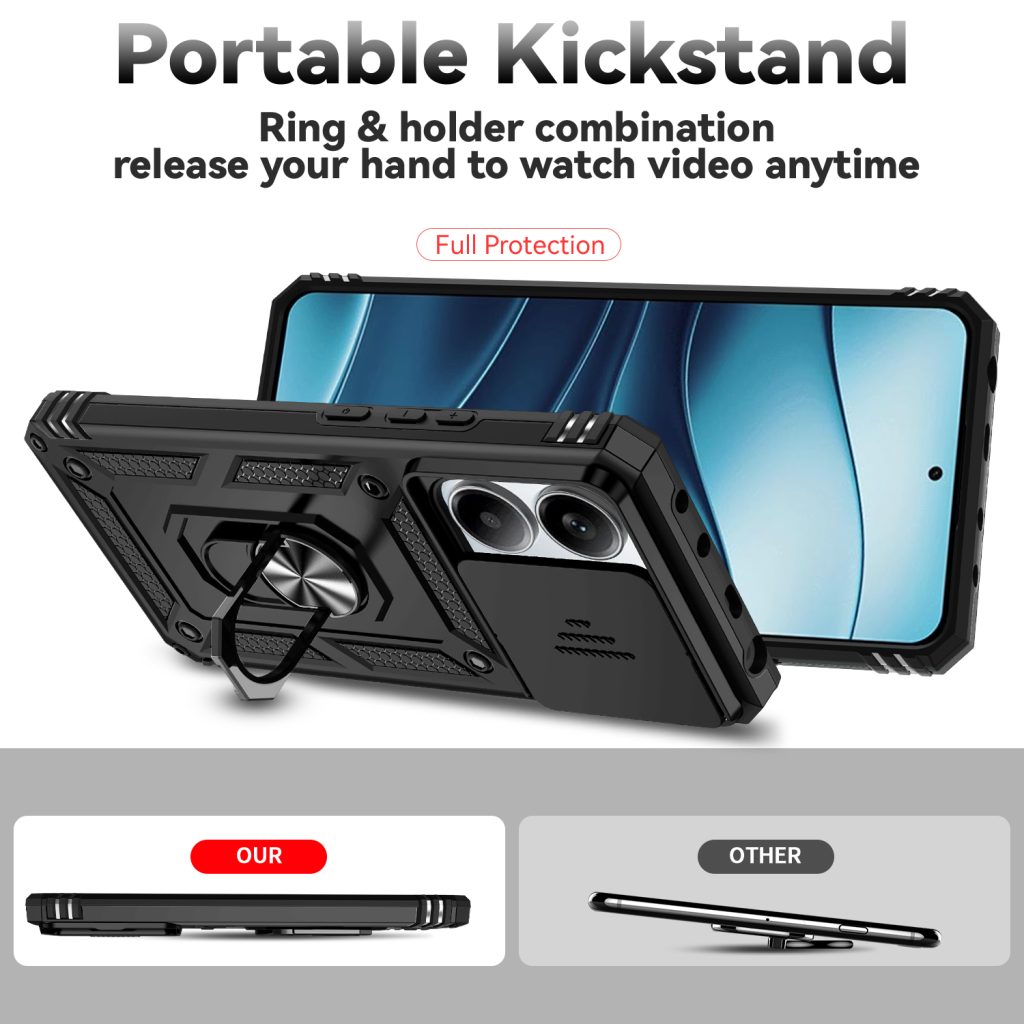 Armor Case for Redmi Note 14 5G Kickstand Slide Camera Protection Rugged Ring Drop Shockproof Cover