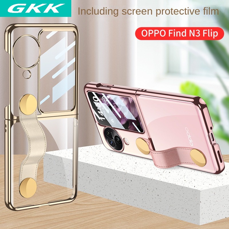 Clear Couple Casing N3Flip Flip Wristband PC for OPPO Find N3 Flip Screen Protector Included Phone Case with Ring - Image 3