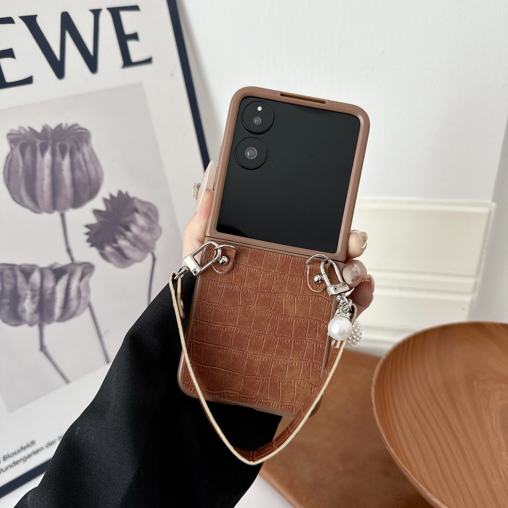 Luxury Unique Fashion Elegant Pearl Strap Wrist Chain Pu Leather Protection Phone Case Cover for Xiaomi Mix Flip - Image 2