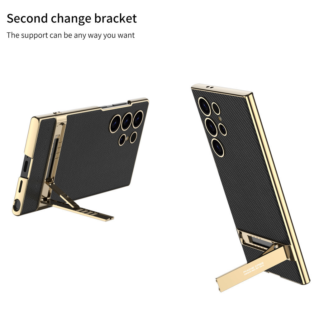 Luxury Bumper Anti-DROP Casing for Samsung Galaxy S25Ultra S24 Ultra S24U Fashion Design Comfortable Hand Feed Leather Classic S24 S24Plus With Bracket Phone Case (Excluding Pens)
