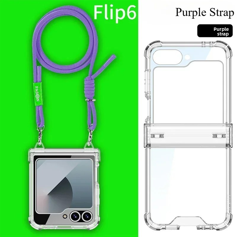 Crossbody Transparent Phone Case For Samsung for Galaxy Z Flip 4 5 6 5G ZFlip5 ZFlip6 Slim Shockproof Hinge Protection Cover Funda - Image 3