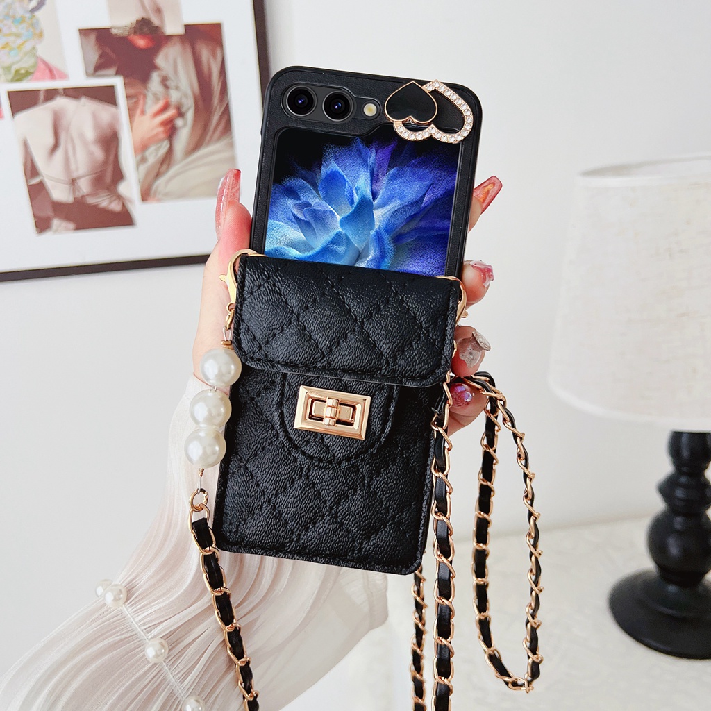Shockproof Luxury With Card Holder Flip Casing for Samsung Galaxy Z Flip 7FE 7 6 5 4 With Card Slot Leather Samsung Z Flip7 Flip6 Flip5 Flip4 Z 5 With Lace Phone Case - Image 3