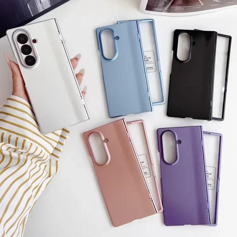 Trendy Candy Colour Hard PC Anti-Drop Phone Case for Samsung for Galaxy Z Fold 7 6 5 4 5G Inclusive Screen Film Fold Shell Cover
