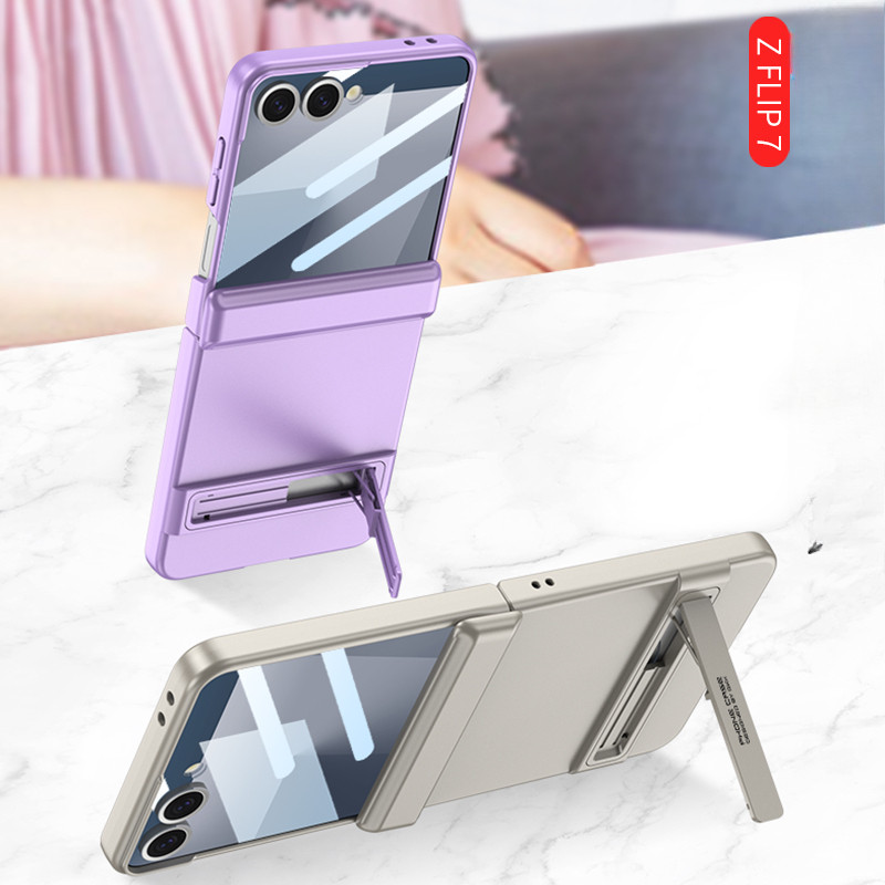 Magnetic Screen Guard for Samsung Galaxy Z Flip 7 Case Business Classic Z Flip7 Flip Z7 Rotatable Bracket Phone Casing