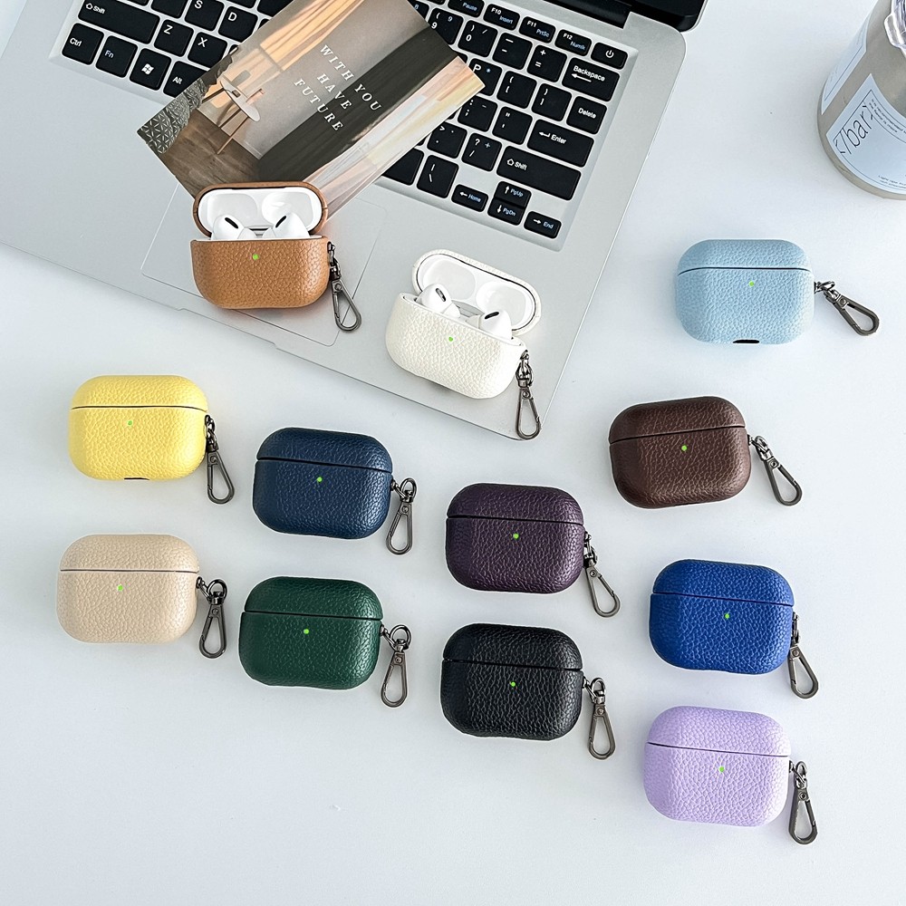 For Airpods Pro3 Case PU Leather Case For Airpods 4 ANC /3 / Pro 2 Candy color Cases Air Pods Case Lychee Pattern Cases