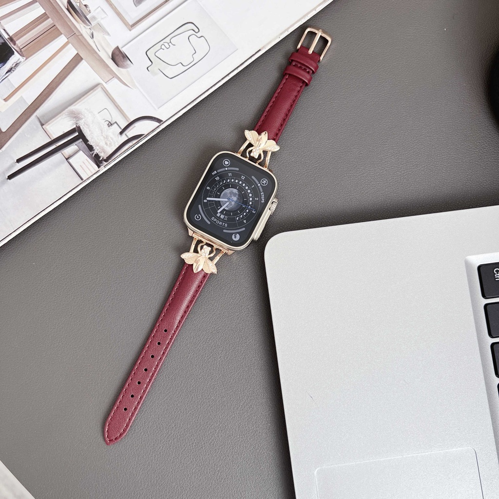 Slim Genuine Leather Strap For Apple Watch Ultra SE 8 7 6 5 4 3 38mm 40mm 41mm 42mm 44mm 45mm 49mm Girl Iwatch Bracelet - Image 3
