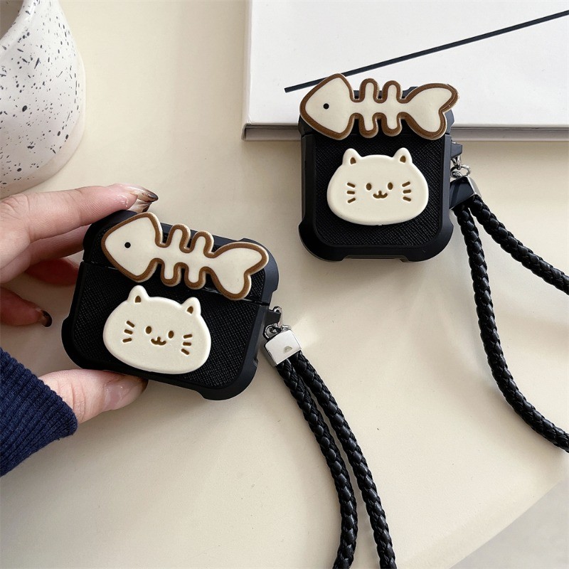 Cute fish bone With Rope Case for AirPods 4 ANC Skin Earphone Casing AirPod 1/2/3/Pro Pro2 protective Cover - Image 3