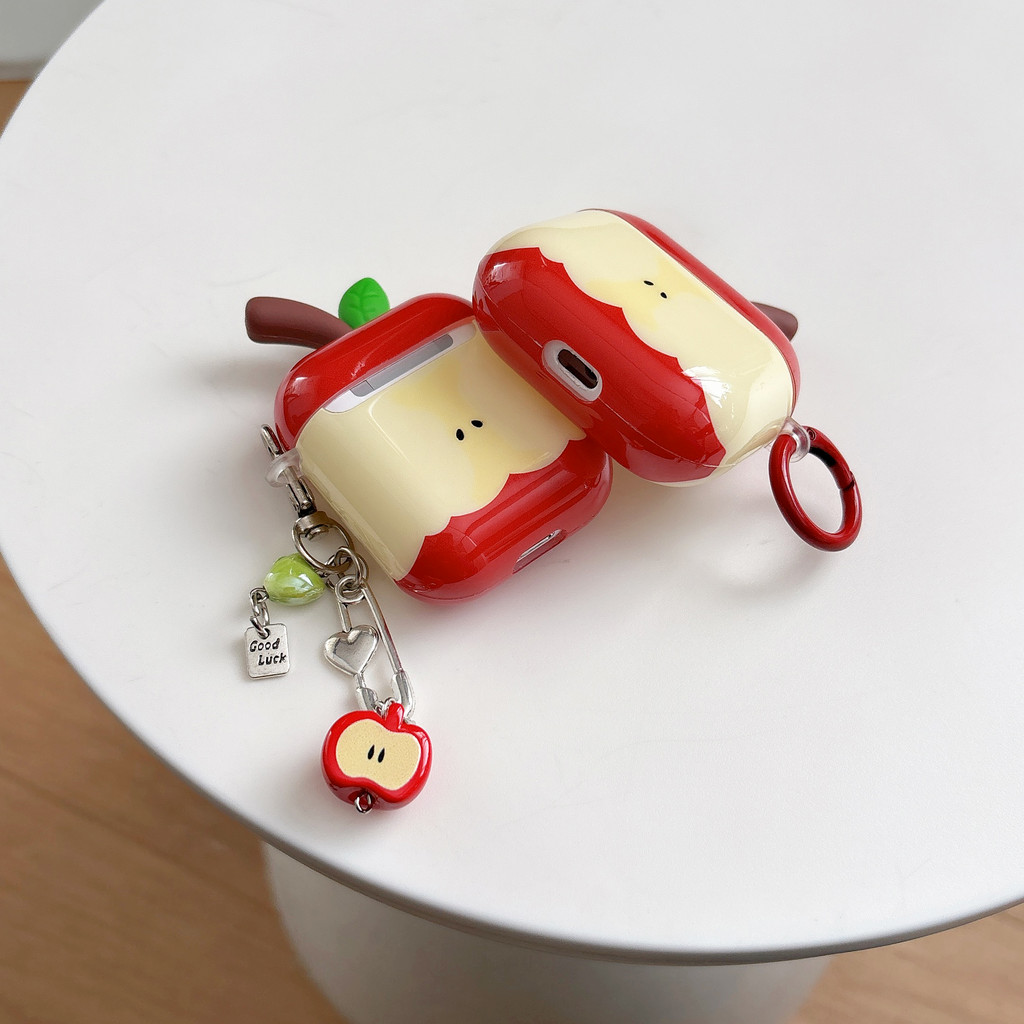 Ins Cute 3D Red for Apple Core Pendant Earphone Case For Airpods Pro 2 3 1 4 Protective Cover With Anti-lost Lanyard Accessories