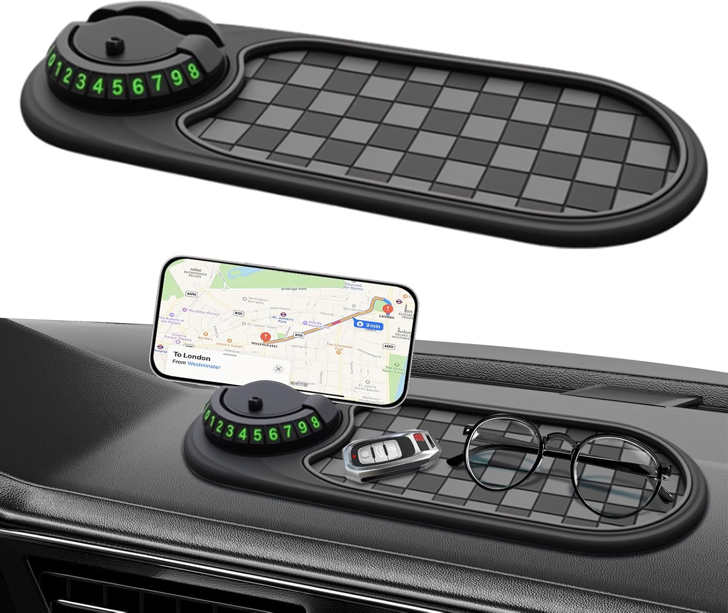 60-Degree Rotation New 2-in-1 Car Phone Holder Anti-Slip PVC Mat Multi-Functional Phone Sunglasses Holder Interior Accessories - Image 2