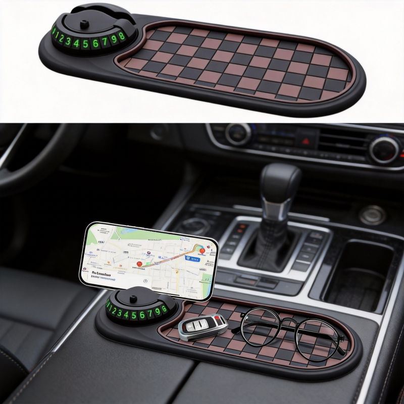 Universal 2-in-1 Car Phone Sunglasses Holder 60-Degree Rotation Anti-Slip PVC Mat Interior Accessories