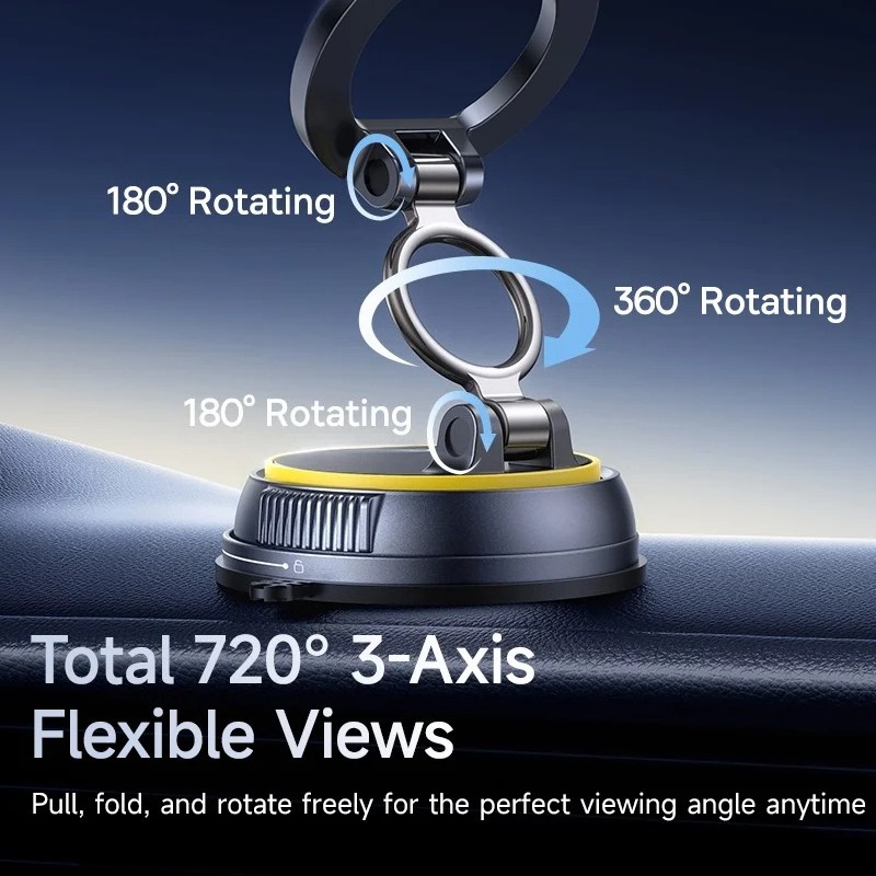 Foldable Vacuum Universal Magnetic Car Suction Cup 360° Adjustable Phone Holder for Dashboard Navigation - Image 2
