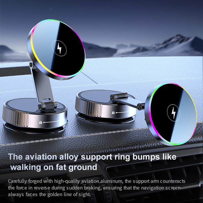 360 Degree Rotation Magnetic Wireless Super Fast Charger Car Phone Holder with Vacuum Adsorption for Dashboard - Image 5