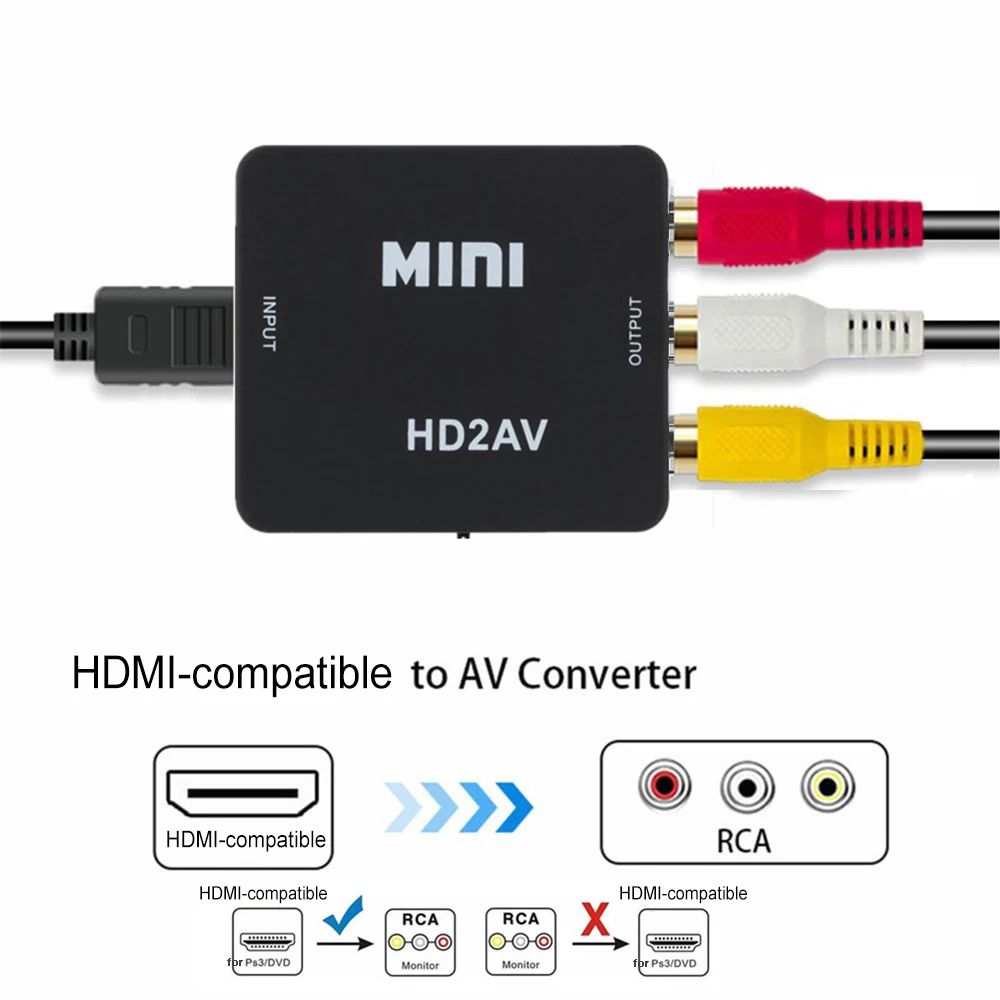 HDMI-Compatible to RCA Converter AV/CVSB L/R Video Box HD 1080P 1920*1080 60Hz HDMI-Compatible to AV Support NTSC PAL Output
