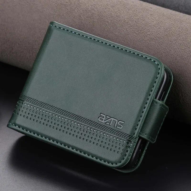 Leather Cards Solt Wallet Phone Case For Samsung for Galaxy Z Flip 7 6 5 4 Flip5 Flip4 Flip6 5G Kickstand Shockproof Back Cover