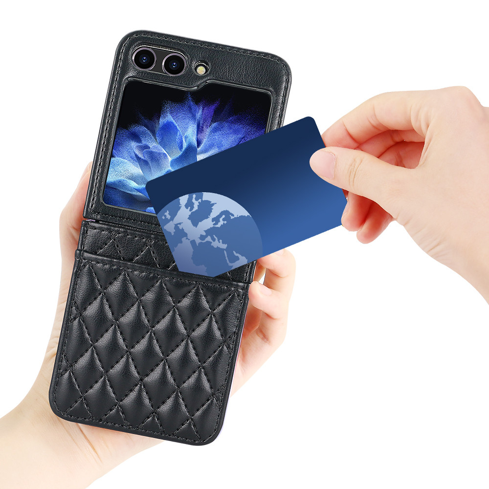 Argyle Pattern Wristband Stap Mobile Phone Case Compatitable With for Samsung for Galaxy Z Flip 7 Flip 6 5 4, Leather Card Slot Z Flip 7 - Image 2
