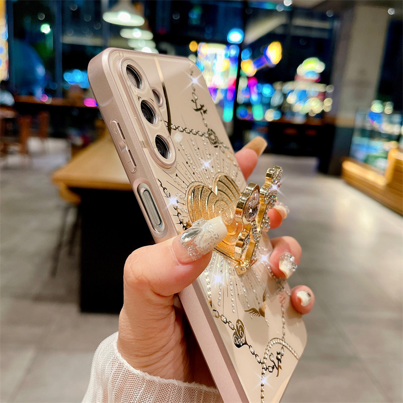 Fashion Cell Phone Case for Samsung Galaxy A 16/15/14 Cell Phone Case Heart Series Flash Diamond Stand Case Protector Case Ins with Pendant