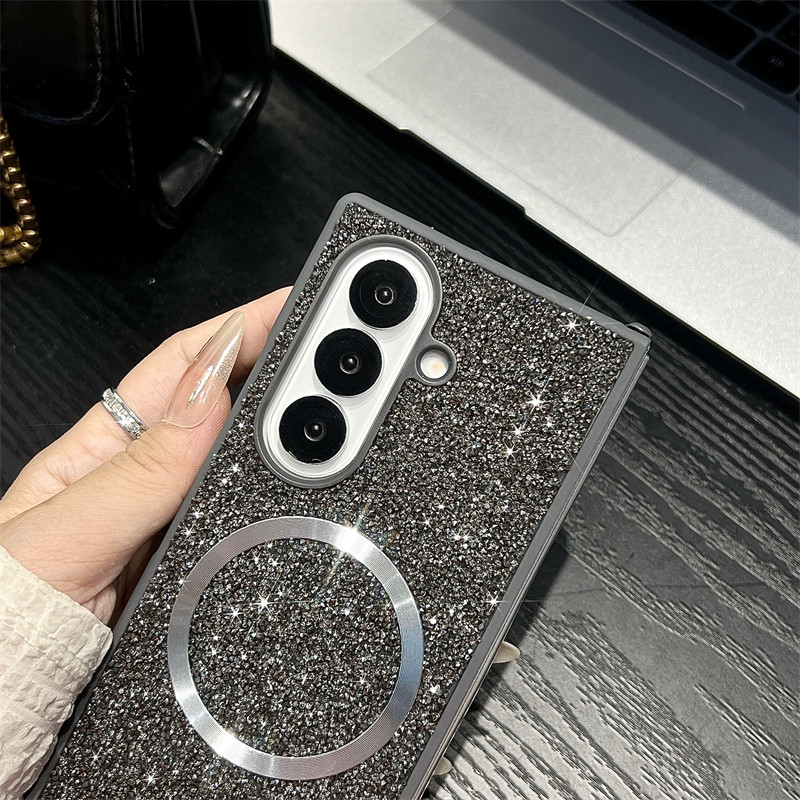 Bling Magnetic for Samsung Galaxy Z Fold7 Fold6 Z Fold5 Fold4 Fold3 Case Unique Design Shiny Z Fold 7 6 5 Back Phone Casing