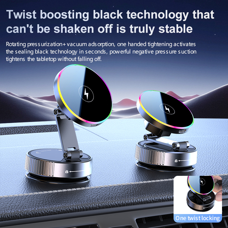 360 Degree Rotation Magnetic Wireless Super Fast Charger Car Phone Holder with Vacuum Adsorption for Dashboard - Image 6