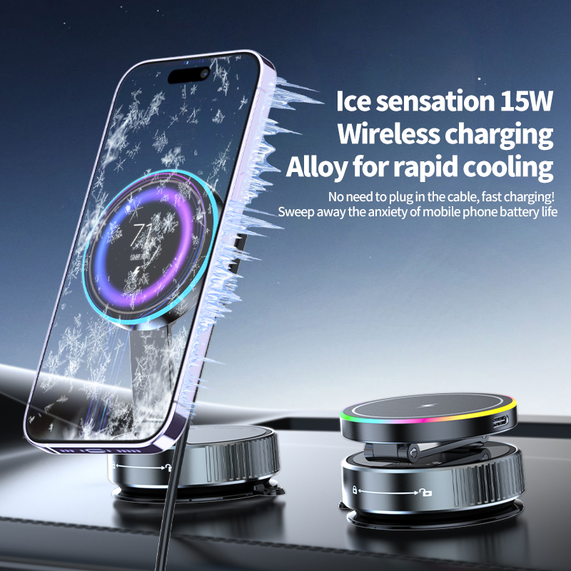 Vacuum Adsorption Magnetic Car Phone Mount 15W Fast Wireless Charging 360 Rotation Foldable - Image 5
