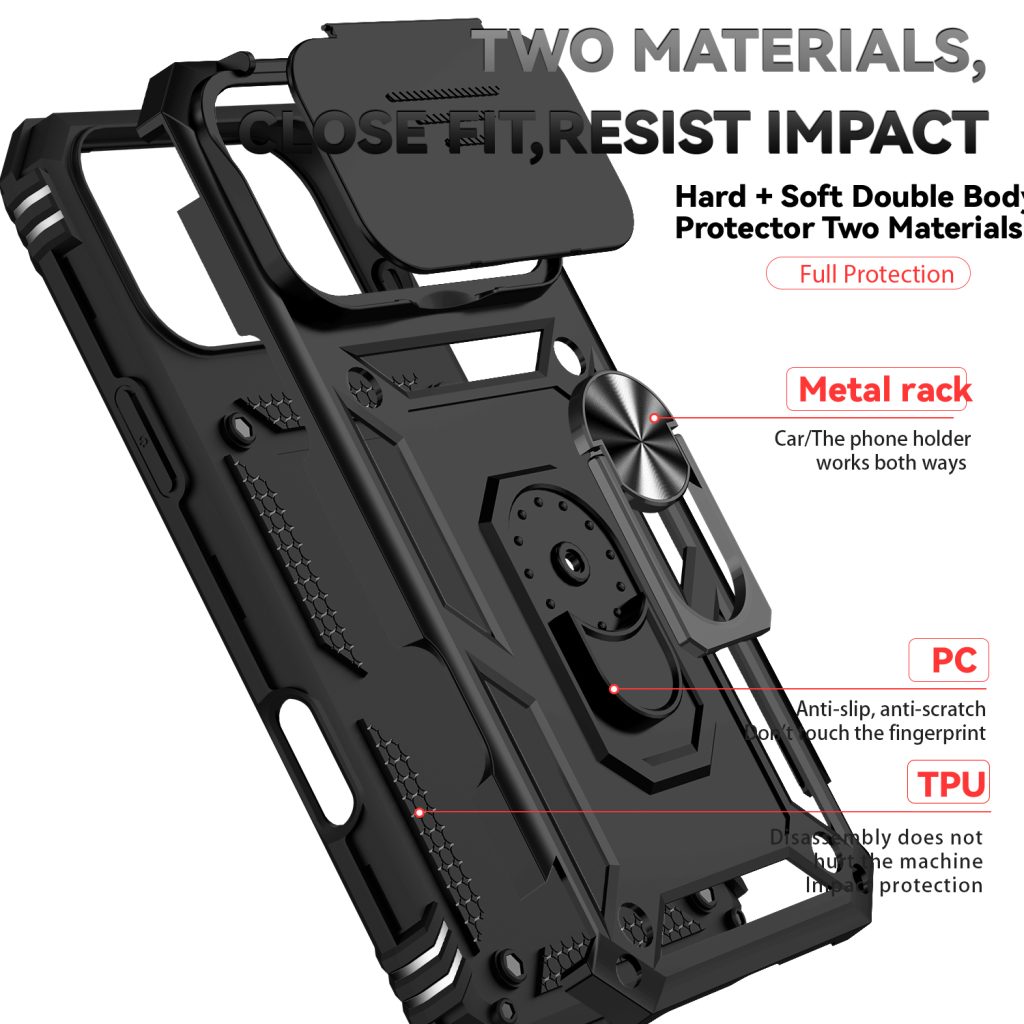 Shockproof Ring Portable Stand Case for IPhone 17 Pro Max Armor Slide Lens Window Protect Cover
