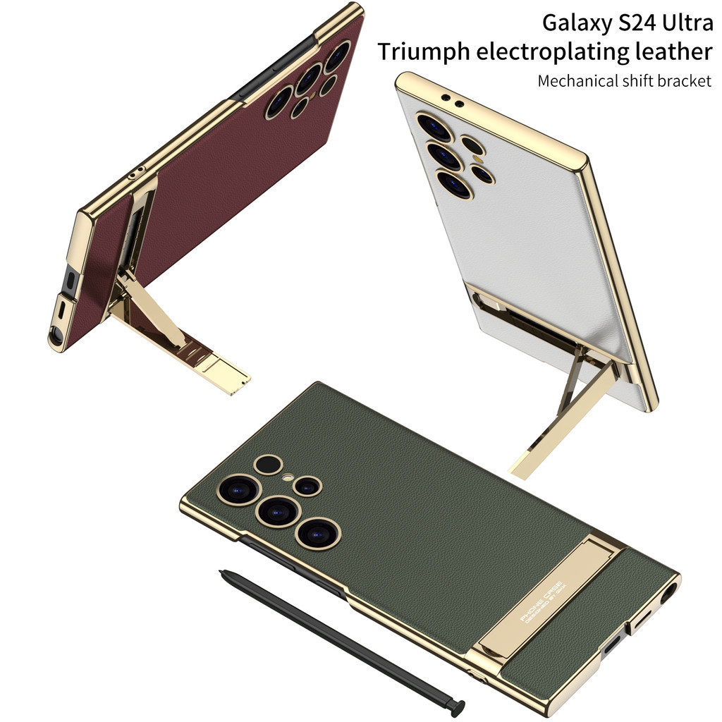 Luxury Bumper Anti-DROP Casing for Samsung Galaxy S25Ultra S24 Ultra S24U Fashion Design Comfortable Hand Feed Leather Classic S24 S24Plus With Bracket Phone Case (Excluding Pens) - Image 2