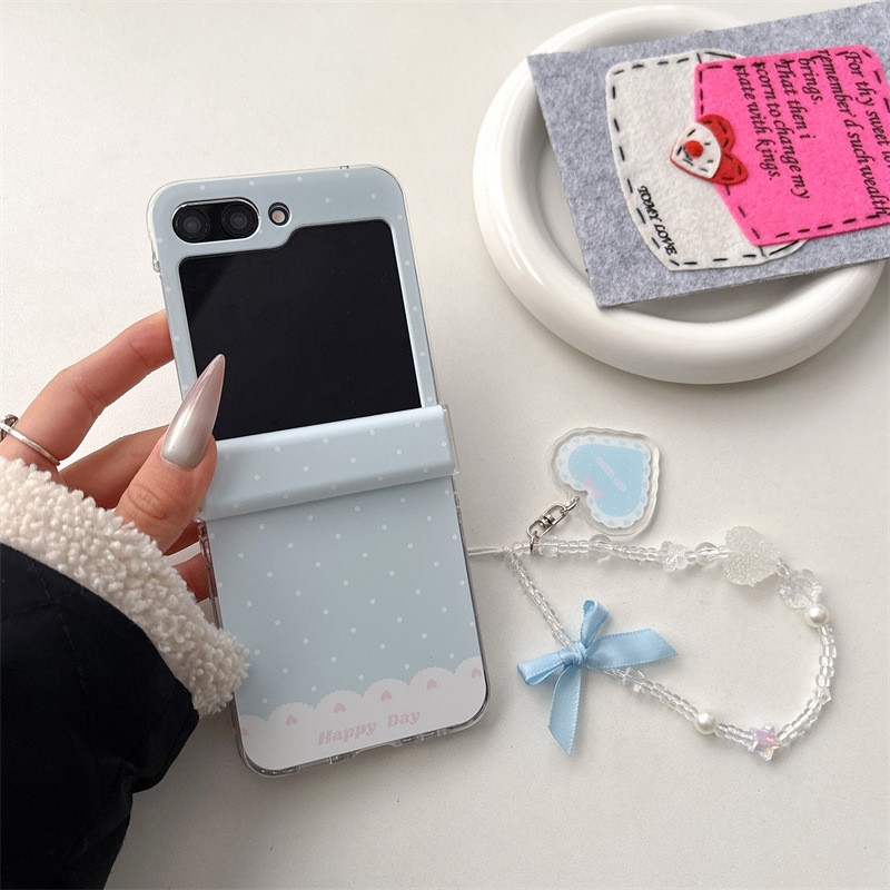 Happy Day Bowknot Heart Chain Phone Case for Samsung for Galaxy Z Flip 7 6 5 4 Protective Back Cover for ZFlip6 ZFlip7 Case Shell