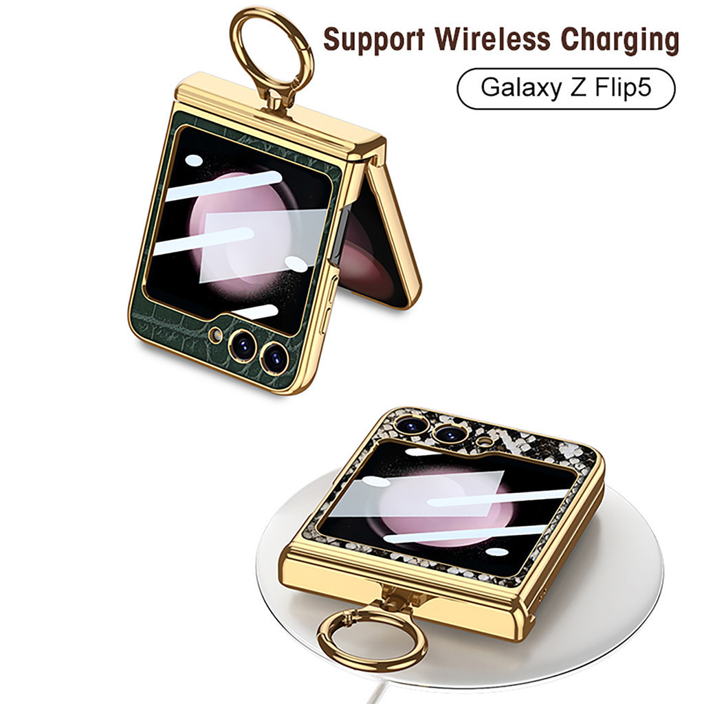 Bumper Simple Casing for Samsung Galaxy Z Flip7FE Flip 6 Foldable Leather Rose Gold Z Flip6 Z6 With Ring Holder Phone Case - Image 3